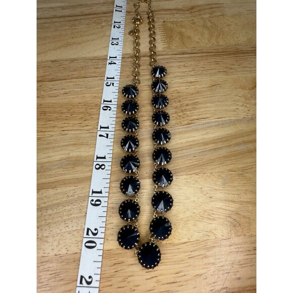 J. Crew Gold Tone Statement Necklace With Black Faceted Stones Adjustable Chain - Picture 6 of 11